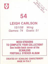 1983 Scanlens VFL Stickers #54 Leigh Carlson Back